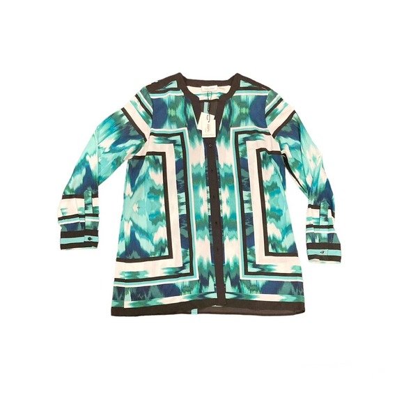 Calvin Klein Tops - Calvin Klein NEW w/Tags Geometric Chiffon Button Up ￼Top Green/Black/White Large